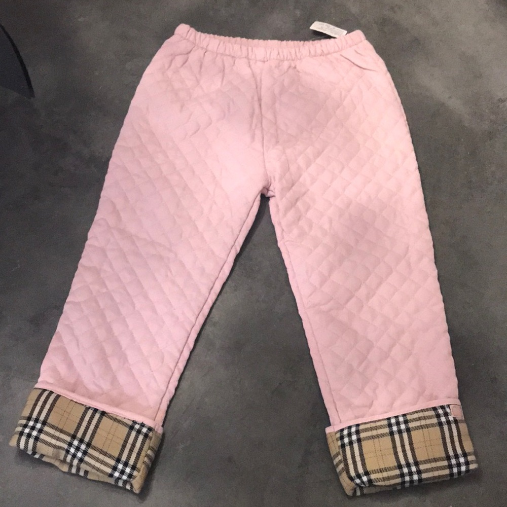 Pink quilted pants with plaid lining